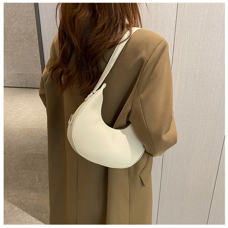 1pc Trendy Crescent Moon Shoulder Bag for Women - Large Capacity, Casual Underarm Purse in Black/Brown/White/Beige, with Polyester Lining, Zip Closure, Perfect for Commuting & Everyday Use, Crossbody Purse, Minimalist Handbag