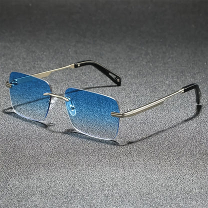 Lightweight Aluminum Alloy Frameless Square Fashion Glasses - Unisex Retro Style with Gradient Pink to Blue Lenses, Metal Hinges & Screws - Perfect for Driving & Holiday Gifts, Eyewear, Trendy Eyewear, Durable Eyeglasses
