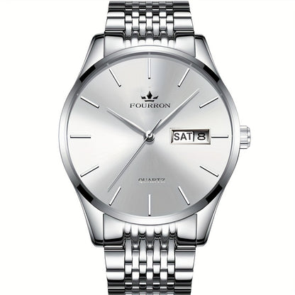 FOURRON Men's Luxury Stainless Steel Quartz Watch with Date & Calendar - Luminous, Fashionable Casual Design for Business, Travel & Casual Attire - Perfect Birthday Or Holiday Gift Valentine's Day