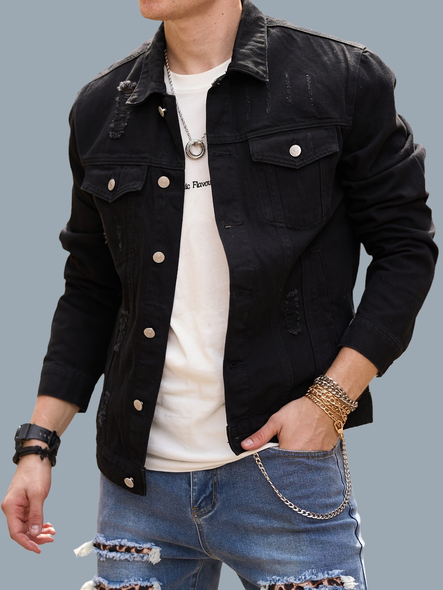 Men'S Basic Denim Jacket, Cotton Blend, Lapel Collar, Non-Stretch, Solid Color, Regular Sleeve, Long Sleeve, Skinny Fit, Woven, with Pockets, Single Breasted Placket for Casual Outerwear