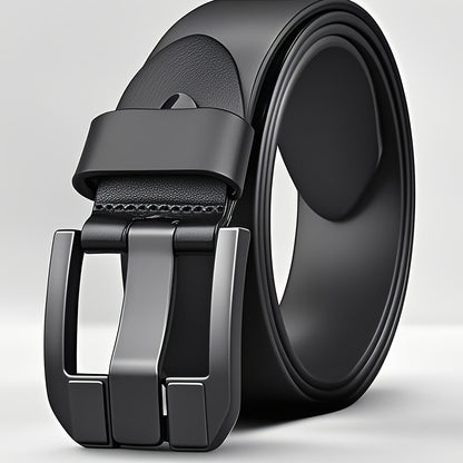 Men'S Genuine Leather Belt with Alloy Buckle - Elegant Black Design, Medium Width for Business & Casual Wear, Sweat-Resistant, Durable Alloy Buckle, Perfect for Waist Size, All-Season Use, Ideal for Jeans & Formal Attire, For