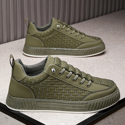 [Urban Appeal] Trendy Solid Color Low Top Sneakers, All-Season Lace-Up Casual Shoes with Faux Upper, Fabric Inner, Rubber Sole, and Comfortable Cloth Insole, Versatile Trainers | Modern Sneakers | Durable Rubber Sole