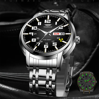 1pc New Stainless Steel with Digital Men's Watch Calendar Week Display Fashion Trend Life Travel Luminous Casual Sport Business Watch Ideal for Birthday Gifts Holiday Gifts Gifts