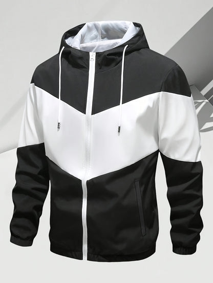 Men'S Casual 2pcs Sports Suit Unisex Couple All-Season Spring/Autumn Color Block Tracksuit with Hooded Cardigan, Zippered Jacket, Long Sleeve Coat, Joggers, Gym, Running, Outdoor Outfit, Elastic Pants, Hoodie, Top, Pants, Two