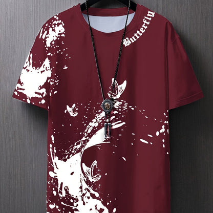 Men's Flat Shoulder Casual Butterfly Print Short Sleeve T-Shirt XT7119