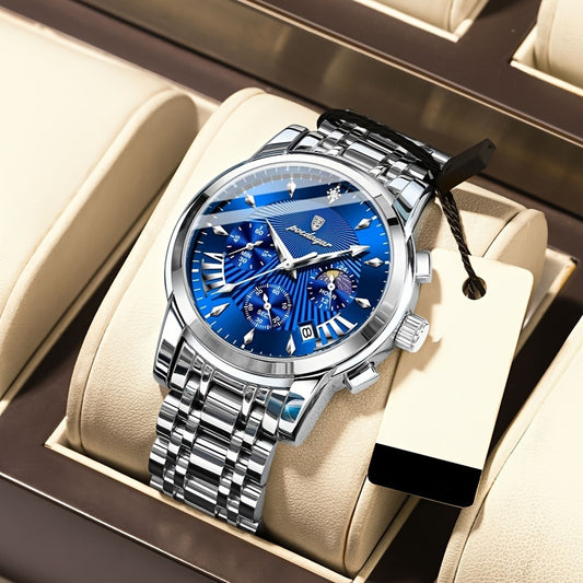 BINBOND Men'S Luxury Quartz Watch - Stainless Steel Band, Blue & Golden Skeleton Dial, Water-Resistant, Elegant Design for Casual Attire, Perfect Gift for Christmas, Valentine'S Day, or Thanksgiving, Business Watch | Stylish