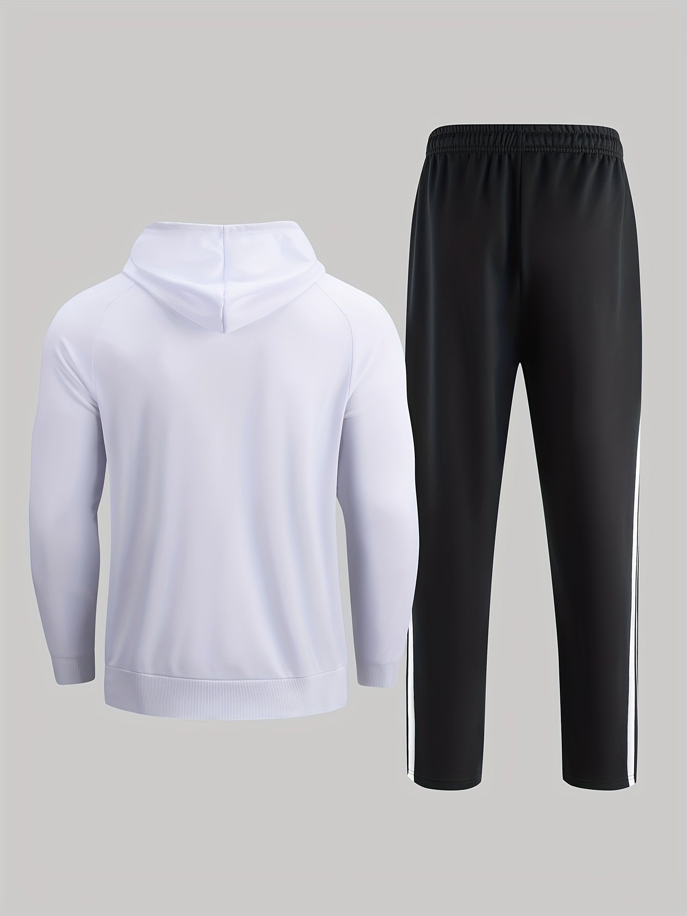 A Set of Two Men'S Casual Sports Outfits, Featuring a Striped Design with Moderately Soft Fabric, Suitable for Outdoor Running And Fitness Activities in All Seasons.