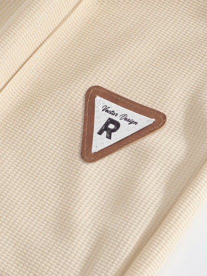 Men's Waffle Round Neck Top with Label, Short Sleeve T-shirt and Drawstring Shorts for Clean and Comfortable Spring/Summer Wear