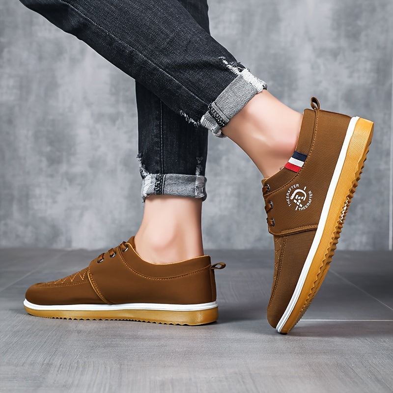 Men's Solid Color Classic Canvas Shoes, Comfy Non Slip Casual Business Style Lace Up Walking Shoes For Men's Outdoor Activities