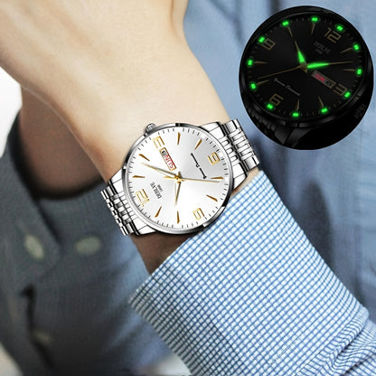 DEBLVE Men's Sleek Business Watch - Ultra-Thin Alloy, Luminous Hands, Calendar & Week Display, Waterproof, Sporty Steel Strap with Secure Clasp