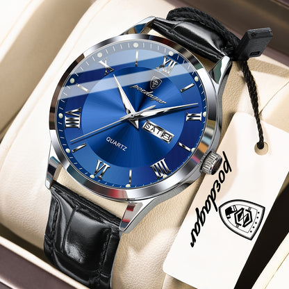 Luxury Leather Strap Men's Watch Waterproof Luminous Calendar Week Wristwatch Simple Business Fashion Sports Men's Watch