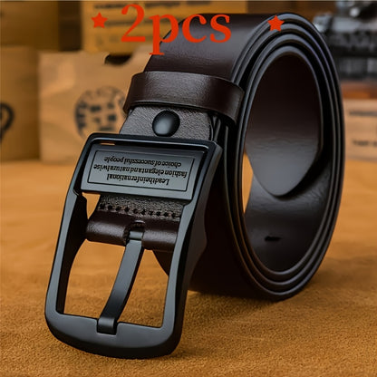 2pcs Men'S Premium Faux Leather Belt with Vintage Square Alloy Buckle - Double-Sided Durable Black Business Casual Belt, Multiple Sizes, Ideal Father'S Day Gift