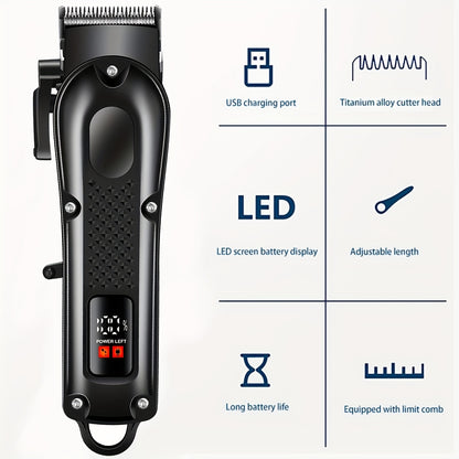 USB Rechargeable Electric Hair Clippers | Professional Home Barber | Portable Hair Trimmer | Black Design | Stylish Hair Cutting Tool | Modern Hair Clipper | Compact Hair Trimmer