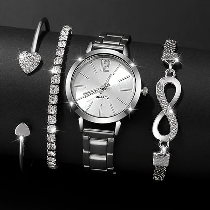 1pc or 4pcs/set Women's Fashion Quartz Watch with Silver Bracelet Set, The Perfect Gift for Her on Valentine's Day, Easter, Birthday and Christmas Does not include box
