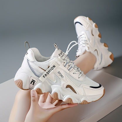 Women's Breathable Mesh Sneakers - Casual Lace-Up, Low Top Sneakers with Faux Cover & PU Sole for Summer