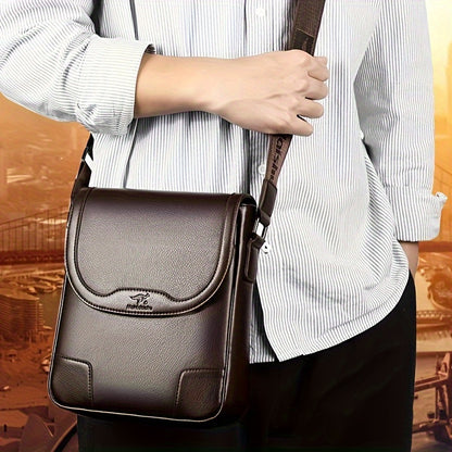 1pc KANDIDER Men's Fashion Crossbody Bag - Brown Vertical Shoulder Satchel with Adjustable Strap, Large Capacity for Business & Casual Travel