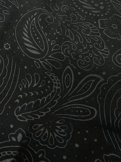 Men's Slim-Fit Black Paisley Print Long Sleeve Shirt - Stylish Button-Up with Unique Irregular Dark Pattern, Polyester, Machine Washable, All-Season Wear