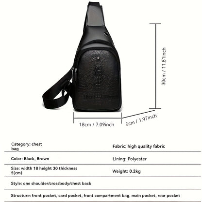 Men's Stylish Black PU Leather Sling Bag - Large Capacity Lightweight Crossbody Chest Pack with Embossed Design & External Earphone Hole for Casual Outings, Crossbody Bag
