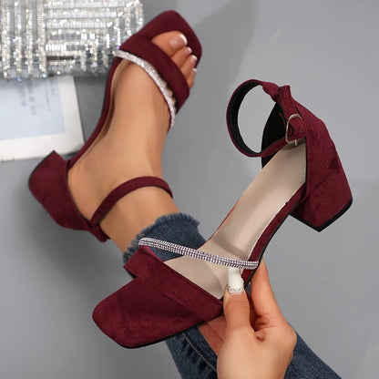 Women'S Fashionable Strappy Block Heel Sandals - Beige, Square Toe, Buckle Closure, All-Season Wear, Synthetic Faux Leather Upper & Insole, Stylish High Heel Sandals|Square Toe Sandals|Buckle Closure Sandals