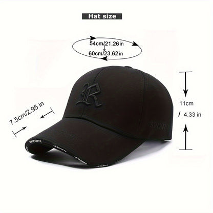 "R" Embroidered Baseball Cap - Sleek Black Dad Hat with Curved Brim, Comfortable & Breathable, Ideal for Outdoor Activities, One Size Fits All