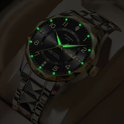 1 New BANBONY Brand Unisex Stainless Steel Quartz Watch with HD Scratch-Resistant Rhinestone-Embellished Simple Digital Round Dial, Luminous Display Date Calendar Battery-Powered Multifunctional Fully Automatic Wristwatch for