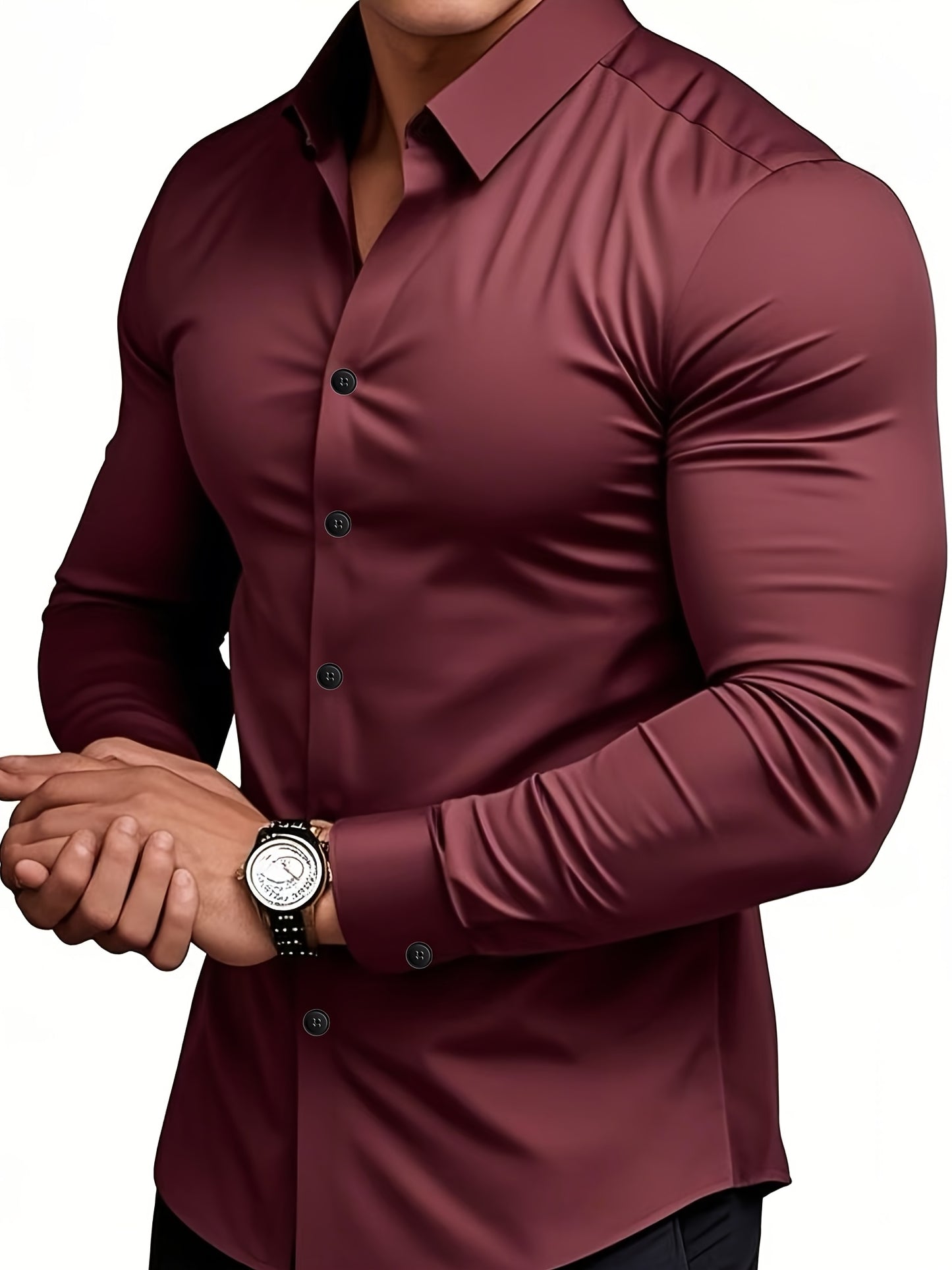 Men's Classic Solid Color Long Sleeve Dress Shirt - Regular Fit Point Collar, Non-Stretch Fabric for Office, Business & Casual Wear, All-Season Versatile Wardrobe Staple, Everyday Comfort, Sleek Appearance, Easycare Material