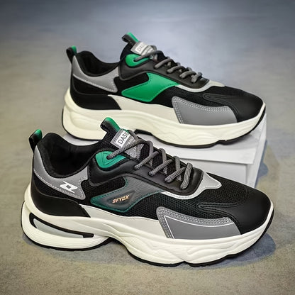 Men'S Casual Sports Shoes - Thick-Soled Lace-Up Sneakers with Synthetic Upper, Cushioned EVA Insole & PVC Sole for Outdoor Hiking, Running, Gym - All-Season Comfort in Beige/Black, Brown/White, Green/White, Versatile Trainers
