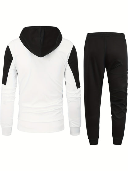 Men's Sports Casual Multi-pocket Workwear Suit Men's Spring and Autumn Hooded Patchwork Cardigan Sweatshirt Suit Men's Running Suit Fitness Suit Home Wear