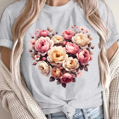 Summer Women'S Front Printed Short-Sleeved T-Shirt, Comfortable And Breathable Fabric, Casual And Sporty Style, Suitable for Spring And Summer
