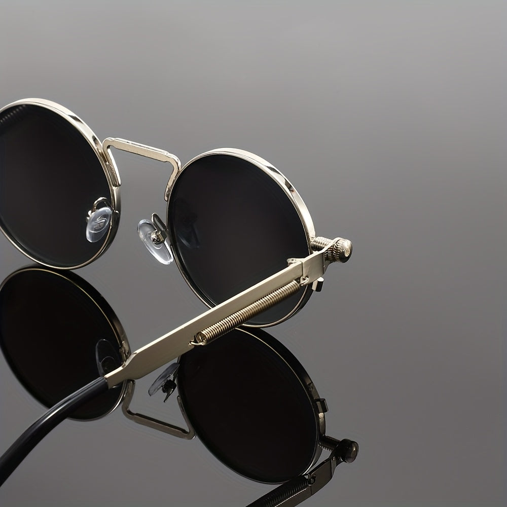 Men's Retro Round Fashion Glasses - Zinc Alloy Frame & Blue-Tinted Polycarbonate Lenses, Y2K Vintage Style for Everyday Fashion, Special Occasions & Holiday Gifts, Vintage Glasses, Trendy Eyewear, Bold Design, Durable Lenses,