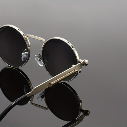 Men's Retro Round Fashion Glasses - Zinc Alloy Frame & Blue-Tinted Polycarbonate Lenses, Y2K Vintage Style for Everyday Fashion, Special Occasions & Holiday Gifts, Vintage Glasses, Trendy Eyewear, Bold Design, Durable Lenses,