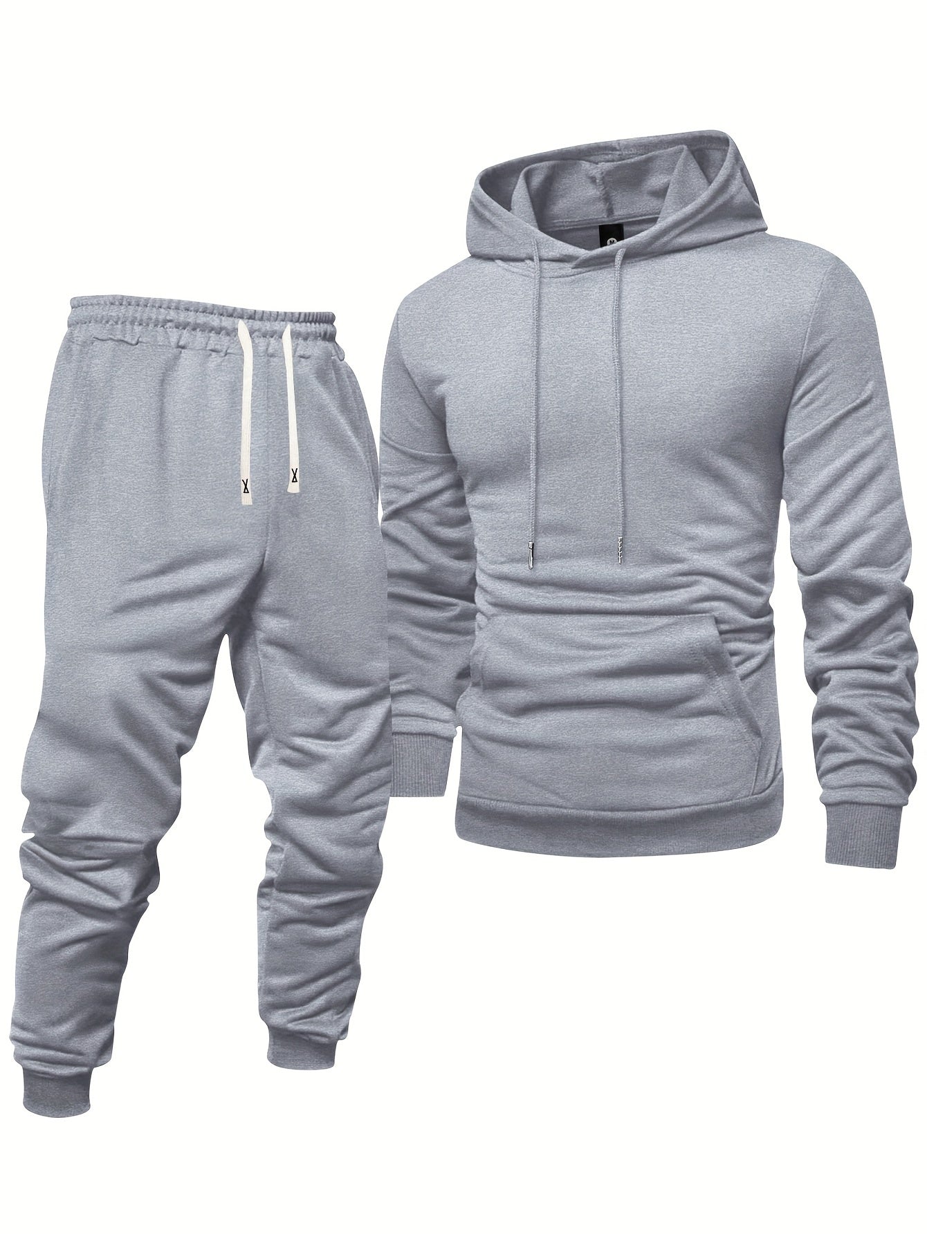 Men's Long Sleeve Hooded Sweatshirt + Threaded Sweatpants Set Spring and Autumn Solid Color Pullover Regular Long Sleeve T-shirt and Pants Belt Drawstring Casual Sports Trousers Two-piece Set