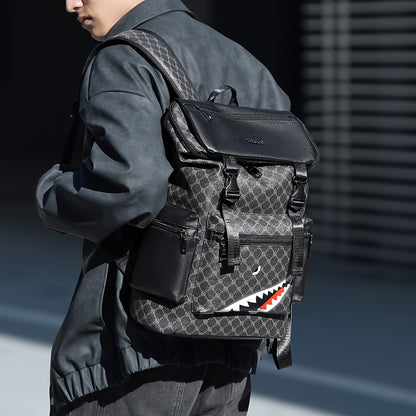 Men'S Stylish Black Backpack with Shark Graphic - Lightweight, Large Capacity, Multi-Functional Shoulder Bag for Travel, Commuting, School - Durable PVC Material, Sports & Fitness Design, Backpack for Travel