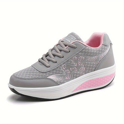 Women's Light Blue Breathable Mesh Sneakers - Air-Cushioned, Thick-Soled Sneakers with Sport Control & Lace-Up Design for All Seasons