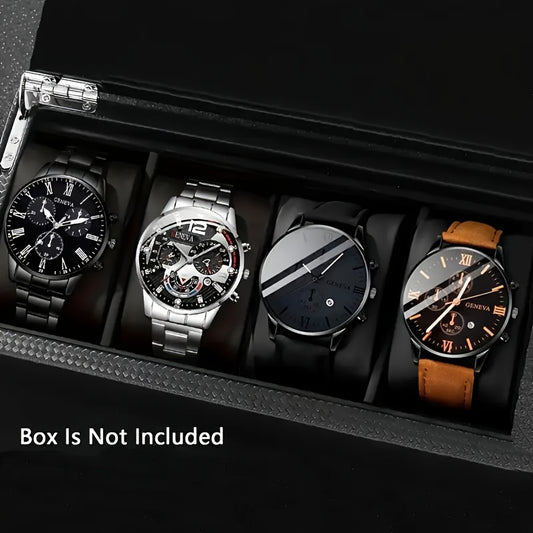 4pcs Stylish Men's Luxury Quartz Watch Set