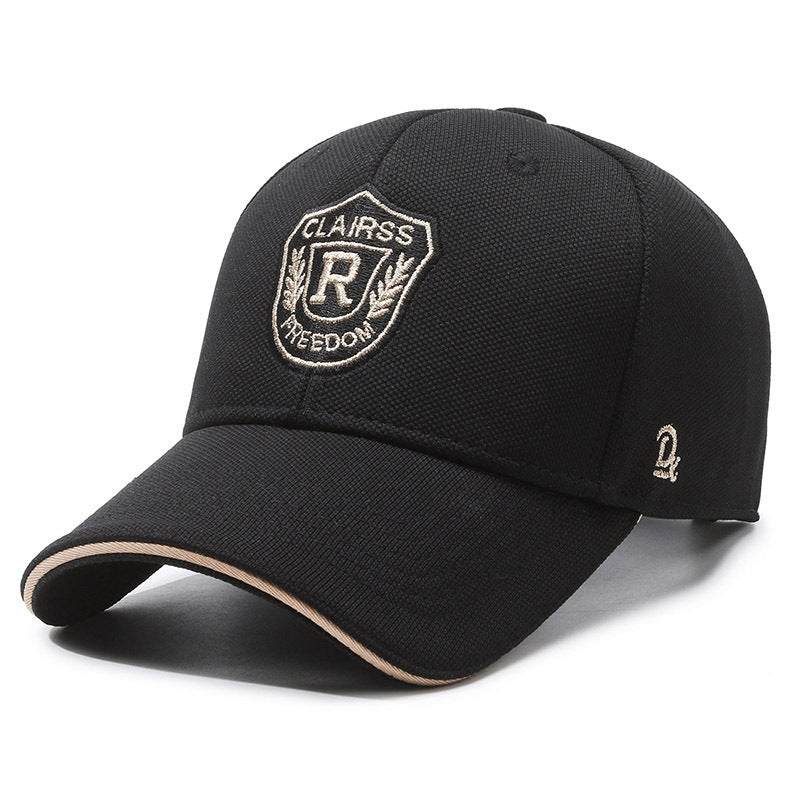 1pc CLAIRS RFreedom Embroidered Baseball Cap - Black Sporty Outdoor Sun Hat with Golden Shield & Wings Design, Polyester, Adjustable Fit for Men, Outdoor Sports Cap | Sporty Baseball Cap | Durable Headgear