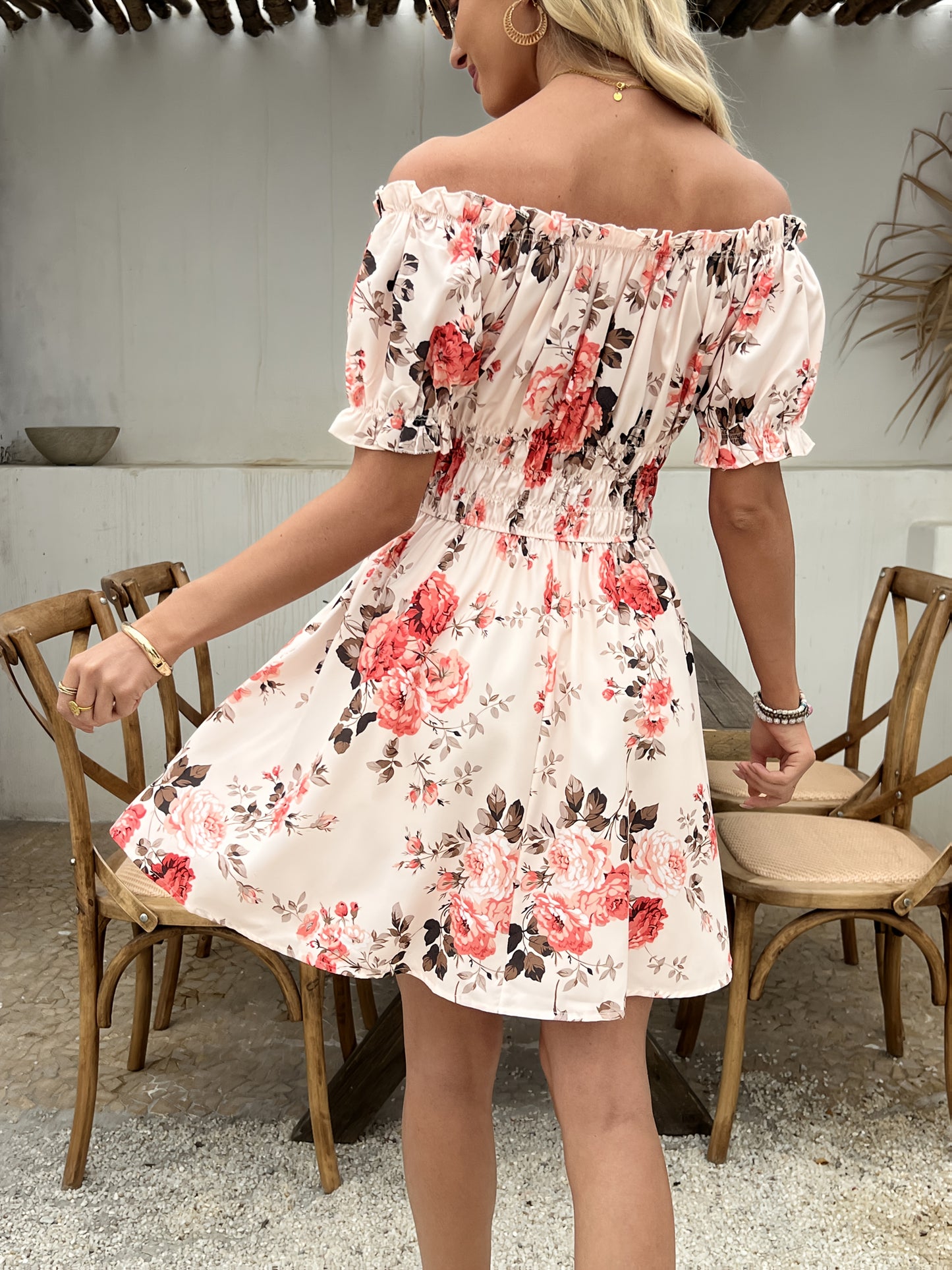 Print Dress for Women - Short Sleeve, A-Line Skirt, Spring/Summer Polyester Fashion, Machine Washable