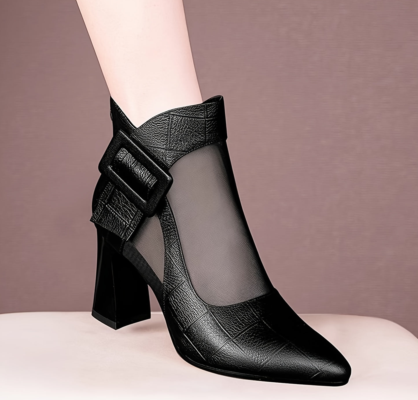 Women'S Pointed Toe Chunky Heel Pumps - Breathable Mesh Back Zipper Closure, Synthetic Cover Upper & Rubber Sole, Black Summer Casual Formal Dress Shoes for Office, Weddings, Parties, High Heel Boots, Wedding Guest Shoes, Cri