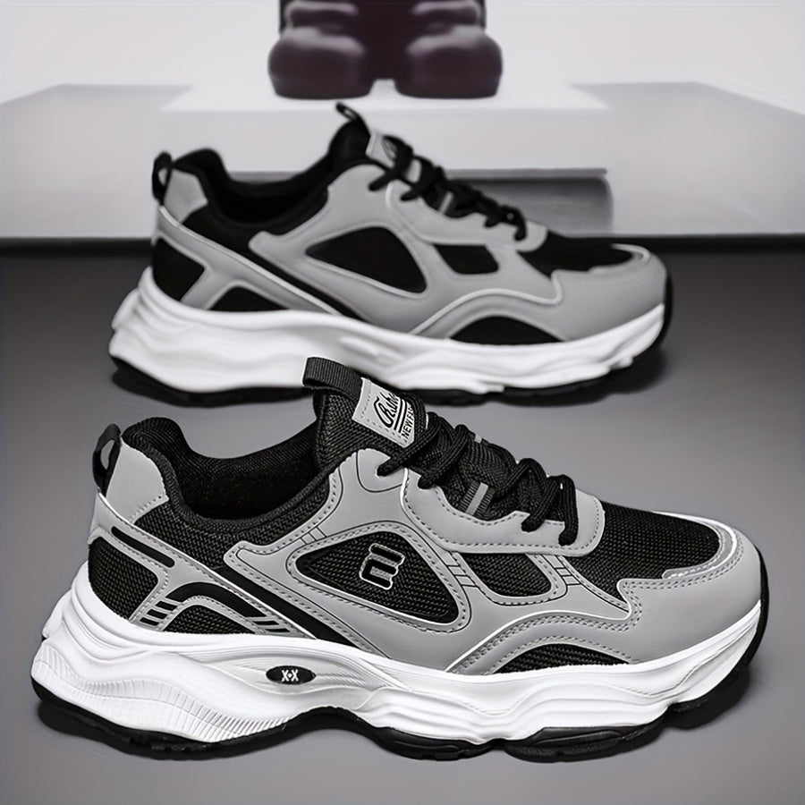 Men'S 2025 New Fashionable Low-Top Sneakers with Thick Sole - Non-Slip, Outdoor Casual Shoes for Teenagers and Young Adults, White and Golden Accents, All-Season Comfort, Casual Footwear | Modern Sneaker Design | Rubber Base
