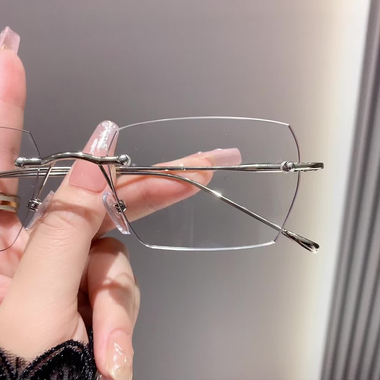 1pc Rimless Square Photochromic Glasses - Elegant & Lightweight, Color-Changing Lenses for Indoor/ Use, Ideal for Daily Wear, School, Business, & Special Occasions, Non-Prescription, Perfect Gift