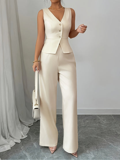Elegant Sleeveless Vest and Pants Set for Women, Business Casual Style, Perfect for Summer