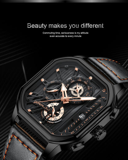 CRRJU Men's Sporty Chronograph Watch with Rose Golden Accents, Quartz Movement, IPX8 High Quality, Black Dial & Brown Faux Leather Strap - Durable Casual & Formal Timepiece