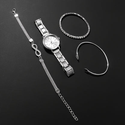 1pc or 4pcs/set Women's Fashion Quartz Watch with Silver Bracelet Set, The Perfect Gift for Her on Valentine's Day, Easter, Birthday and Christmas Does not include box