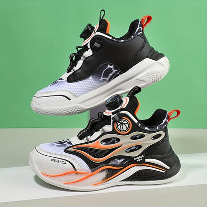 Kids' Trendy Athletic Sneakers - Breathable Running Shoes with Rotating Buckle, Plaid Pattern, Low-Top Design for Boys, All-Season Comfort, Casual Streetwear Sneakers|Trendy Kids' Shoes|Breathable Fabric Uppe