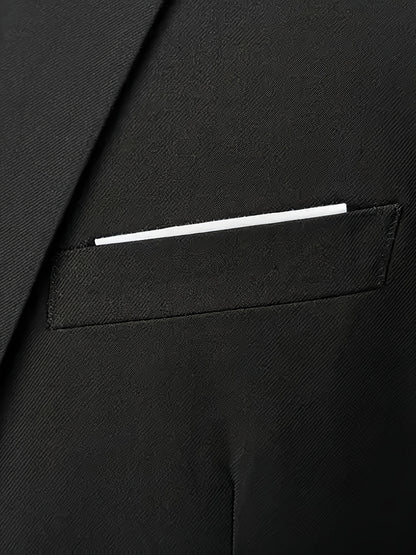 Men'S 3pcs Suit Set, Solid Color Polyester 78.90% Viscose 21.10% Non-Stretch Fabric, Regular Fit Long Sleeve Lapel Collar, Button Detail, Woven Wedding Party Business Casual Suit with Vest, Shirt, and Pants