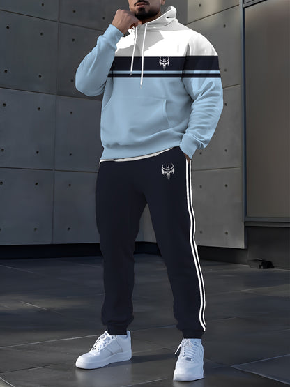 Men's Casual Digital Print Hoodie & Sweatpants Set - Polyester, Machine Washable, Perfect for Spring/Fall Outings