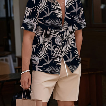 Men's Summer Printed Short Sleeve Shirt and Shorts Set