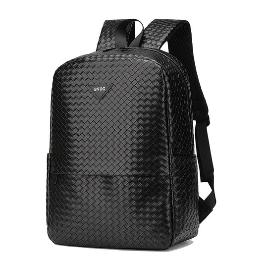 Fashionable Black Woven Backpack with Adjustable Shoulder Straps - Stylish Short Trip Storage Bag, Durable Polyester Lining, Secure Zip Closure, Casual Daypack for Outings, Travel Backpac
