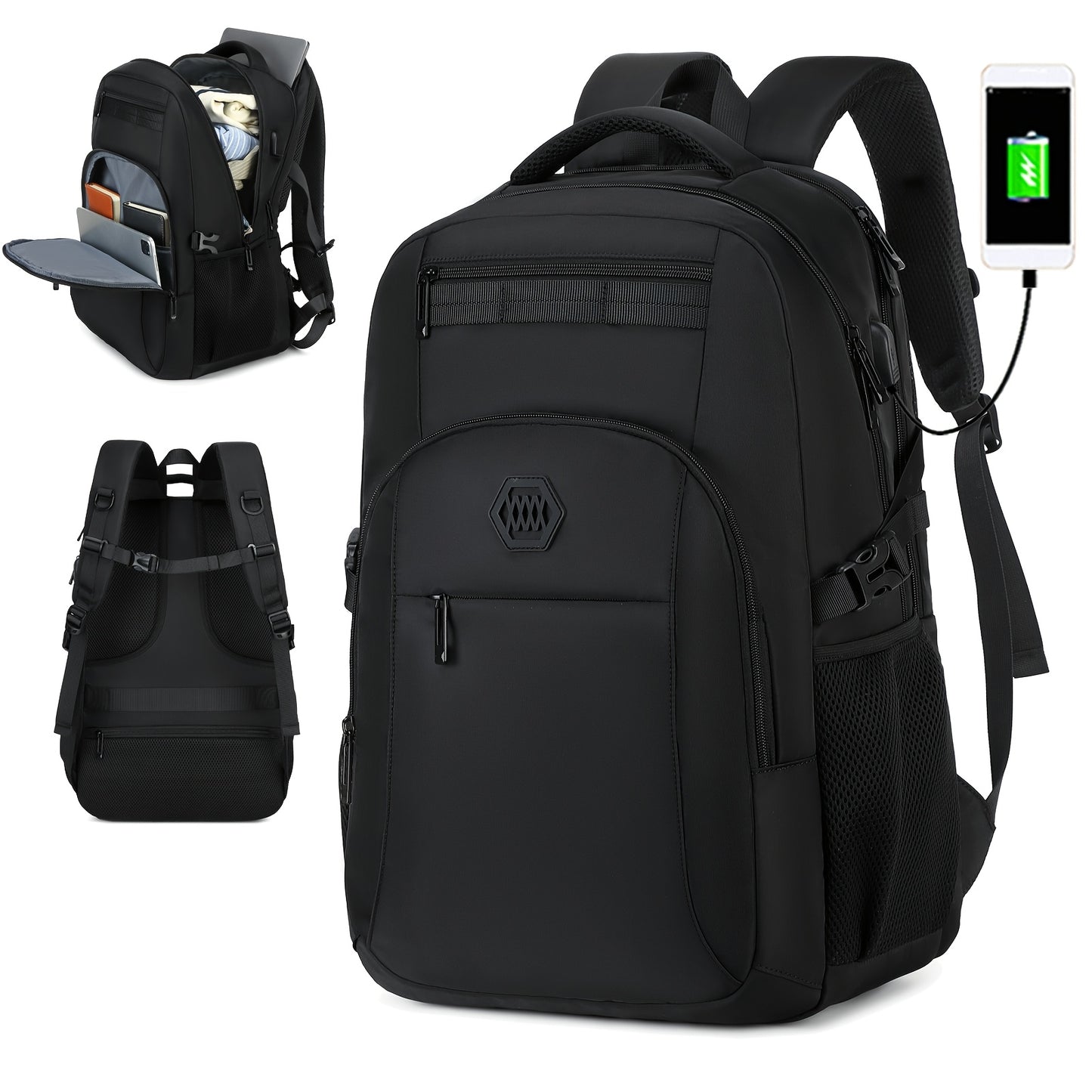 Travel Laptop Backpack, Business Slim Durable Laptop Backpack With USB Charging Port And Trolley Cover, Male And Female College High School Laptop Bag For 15.6 Inch Laptop