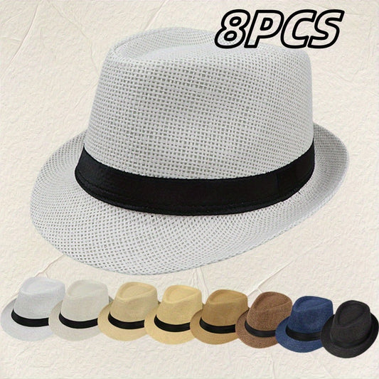 8pcs Set Hat Unisex Straw Sunshade Breathable Sun Hat Bucket Hat Casual Top Hat Summer Hat